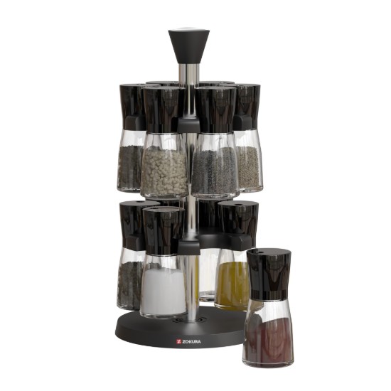 Set di 12 contenitori per spezie, in vetro, con supporto girevole, 70ml - Zokura