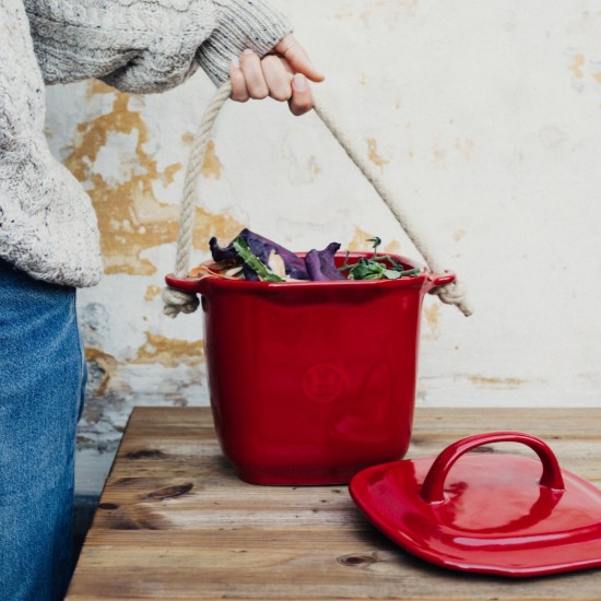 Compost bin, ceramic, 25x20.5cm/3.25L, Burgundy - Emile Henry