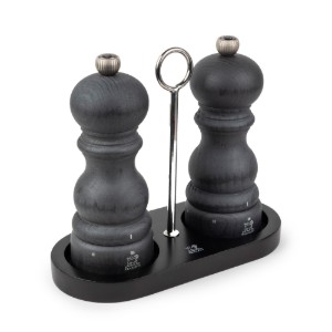 Supporto per 2 macina sale e pepe, bambù, "Linea" Nero opaco - Peugeot