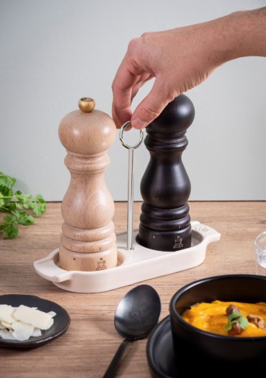 Supporto per 2 macina sale e pepe in grani, ceramica, "Linea" Ecru - Peugeot