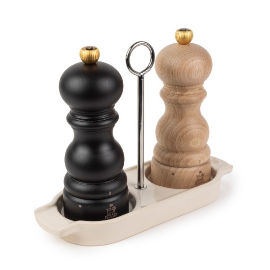 Supporto per 2 macina sale e pepe in grani, ceramica, "Linea" Ecru - Peugeot