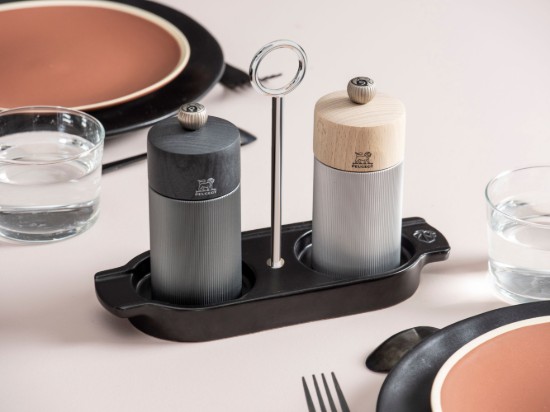 Supporto per 2 macina sale e pepe, ceramica, "Linea" Satin Black - Peugeot