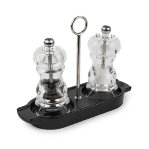 Supporto per 2 macina sale e pepe, ceramica, "Linea" Satin Black - Peugeot