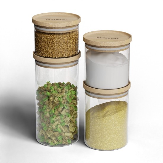 Container, borosilicate glass, Ø9,5cm, 700 ml, with bamboo lid - Zokura