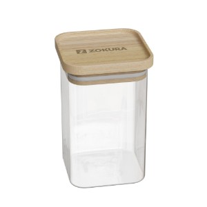 Contenitore quadrato, vetro borosilicato, 8x8cm, 550ml, con coperchio in bambù - Zokura