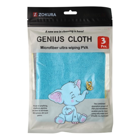Set di 3 panni per la pulizia "Genius", microfibra PVA, 30 × 30 cm - Zokura