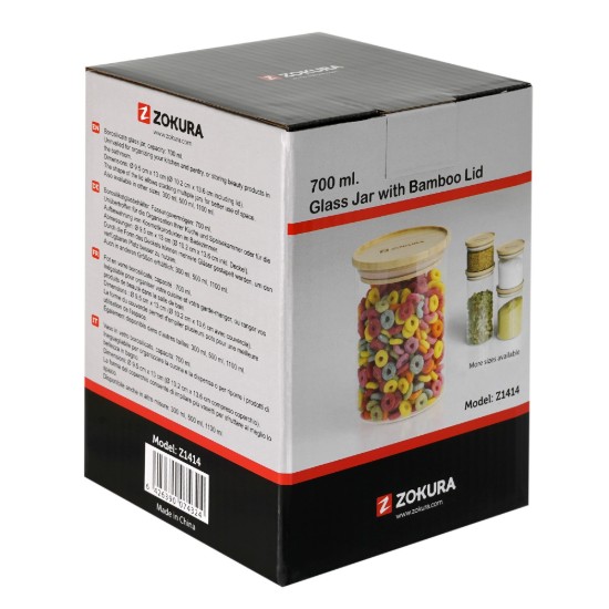 Container, borosilicate glass, Ø9,5cm, 700 ml, with bamboo lid - Zokura