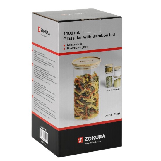 Δοχείο, βοριοπυριτικό γυαλί, Ø9,5cm, 1100 ml, με καπάκι μπαμπού - Zokura