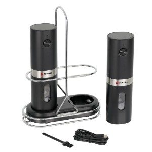 Set van 2 elektrische molens voor zout en peperkorrels, inclusief metalen standaard - Zokura