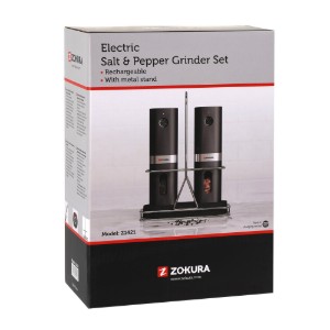 Set of 2 electric grinders for salt and peppercorn, with metal stand included - Zokura