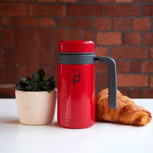 Bottiglia termoisolante in acciaio inox, 450 ml, "DrinkPod", Rosso - Grunwerg